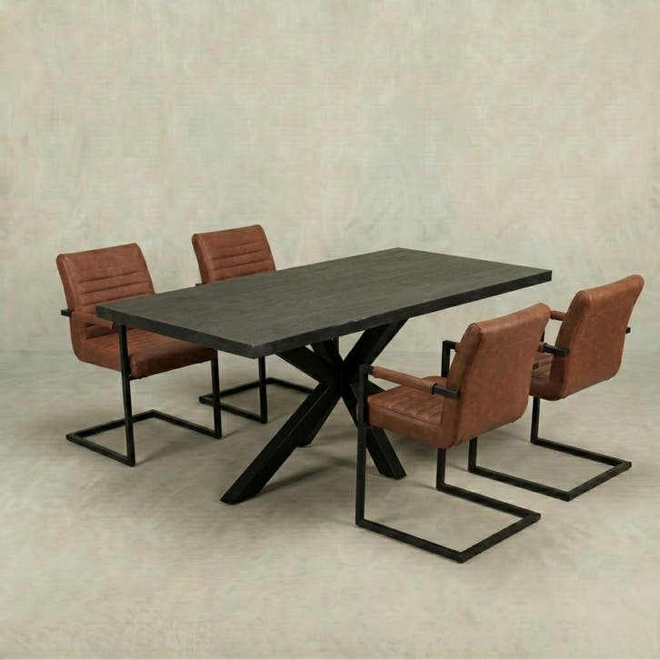 Mangohouten Eettafel Rechthoek Donald 200x100 cm Zwart (6cm), Huis en Inrichting, Tafels | Eettafels, Nieuw, Overige houtsoorten