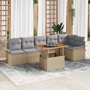 vidaXL Tuinbank Set 7 st Beige Poly rattan, Verzenden