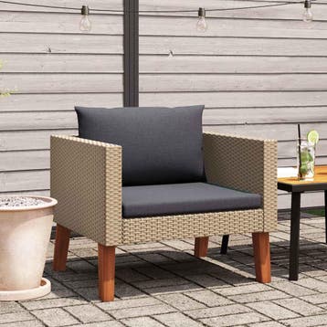 vidaXL Tuinbank eenzits met kussens poly rattan beige, Tuin en Terras, Verzenden, Nieuw