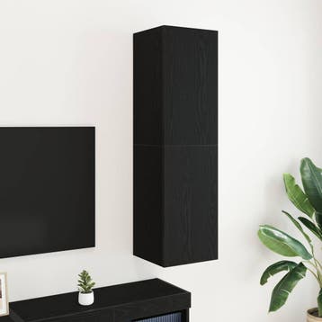 vidaXL Wand TV Kast 30,5 x 30 x 110 cm Zwart Eiken Bewerkt, Huis en Inrichting, Kasten |Televisiemeubels, Verzenden, Nieuw