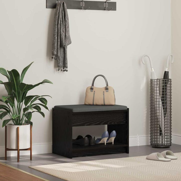 vidaXL Hallenbank Zwarte Eik 63 x 38 x 45 cm Geengineerd, Huis en Inrichting, Overige Huis en Inrichting, Nieuw, Verzenden