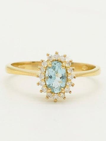 Ring - 18 karaat Geel goud Aquamarijn - Diamant, Nieuw