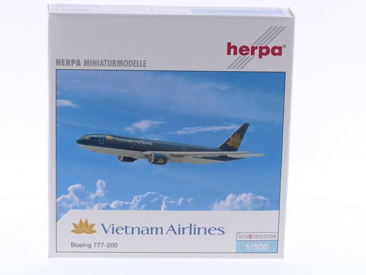 Schaal 1:500 Herpa 506649 Vietnam Airlines Boeing 777-200..., Hobby en Vrije tijd, Modelbouw | Vliegtuigen en Helikopters, Zo goed als nieuw