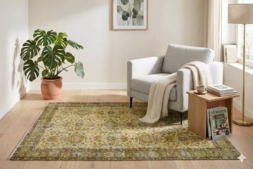 Geel vintage - Vloerkleed - 205 cm - 120 cm - met