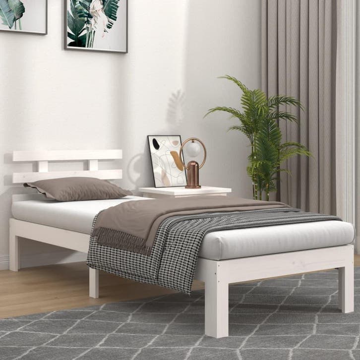 vidaXL Bedframe massief hout wit 75x190 cm, Maison & Meubles, Chambre à coucher | Lits, Envoi