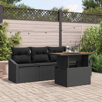 vidaXL Tuinbank Set 5 st Zwart Poly rattan, Verzenden, Nieuw