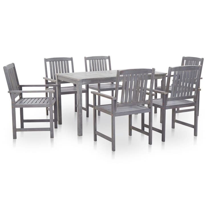vidaXL 7-delige Tuinset massief acaciahout greywash, Tuin en Terras, Tuinsets en Loungesets, Tuinset, Nieuw, Verzenden