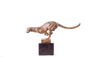 sculptuur, Sculpture en bronze – Guépard / Léopard en pleine, Antiquités & Art