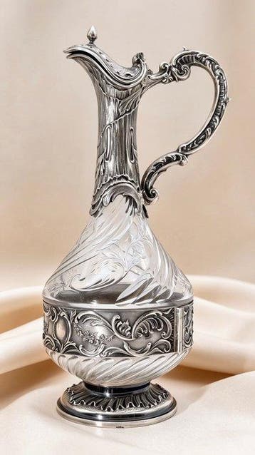 Kruik - .950 zilver - Zilveren karaf van rots, Antiek en Kunst