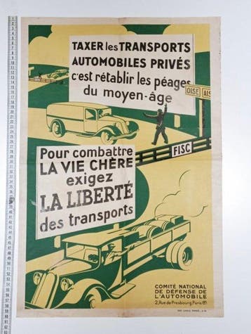 Raro - Rare - Superbe affiche - Contre les taxes automobiles, Antiek en Kunst