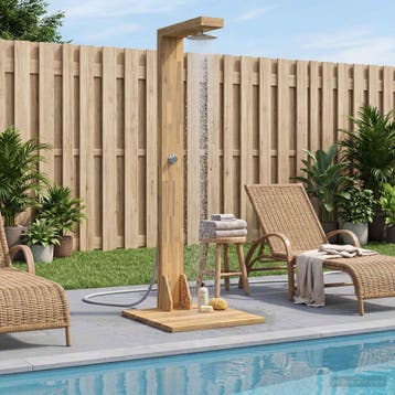 vidaXL Buitendouche 210,5 cm Massief acaciahout en roestvrij, Tuin en Terras, Verzenden, Nieuw