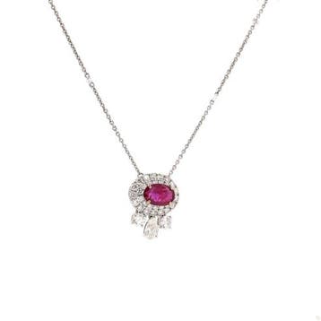 Collier - 14 carats Or blanc - 2.26ct. tw. Rubis - Diamant -, Nieuw