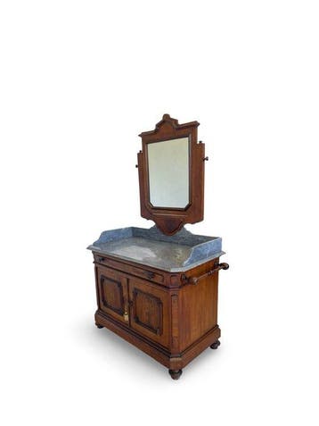 Ensemble coiffeuse - Acajou, Noyer, Verre, Marbre