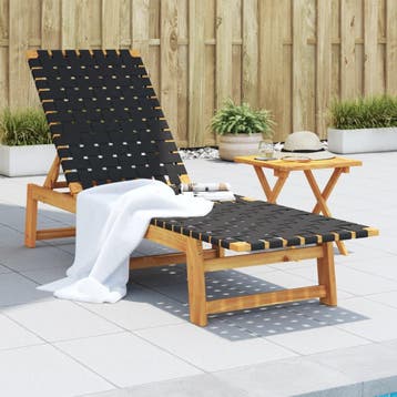 vidaXL Ligbed met tafel massief acaciahout en stof zwart, Tuin en Terras, Verzenden, Nieuw