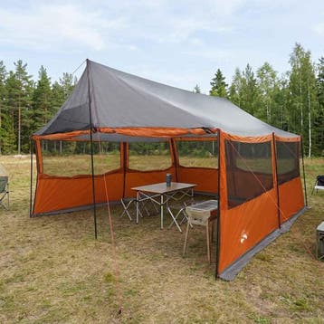 vidaXL Familietent met dak Grijs en Oranje 450 x 400 x 265, Verzenden