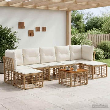 vidaXL Buiten bank set 8 pcs Natuurlijk en Crème Wit, Verzenden, Nieuw