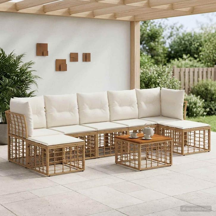 vidaXL Buiten bank set 8 pcs Natuurlijk en Crème Wit, Tuin en Terras, Tuinsets en Loungesets, Nieuw, Verzenden