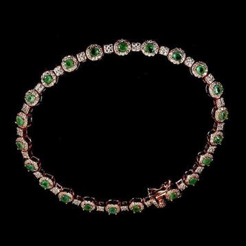 Zonder minimumprijs - Armband Zilver Smaragd - 14K roségoud, Nieuw