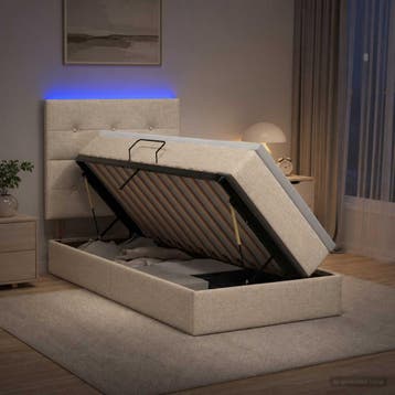 vidaXL LED opbergbed met matras Crèmekleurig 90 x 190 cm, Verzenden