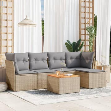 vidaXL 6-delige Loungeset met kussens poly rattan beige, Verzenden, Loungeset