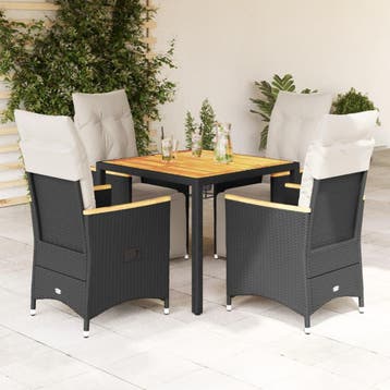 vidaXL 5-delige Bistroset met kussens poly rattan zwart, Verzenden, Nieuw
