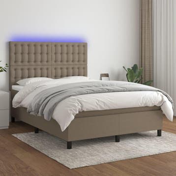vidaXL Boxspring met matras en LED stof taupe 140x200 cm, Verzenden