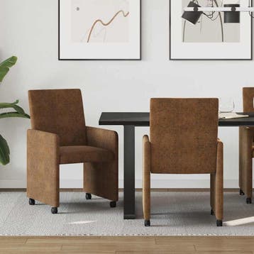 vidaXL Eetkamerstoelen met wielen 2 st Faux suede leer Bruin, Verzenden, Nieuw