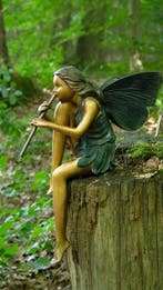 Signed - Sculpture, Winged Fairy Playing the Flute - 60 cm -