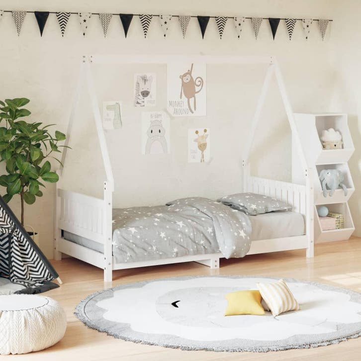 vidaXL Kinderbedframe 80x160 cm massief grenenhout wit, Kinderen en Baby's, Kinderkamer | Bedden, Nieuw, Verzenden