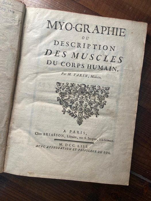 M. Tarin - MYO-GRAPHIE OU DESCRIPTION DES MUSCLES DU CORPS, Antiquités & Art, Antiquités | Livres & Manuscrits