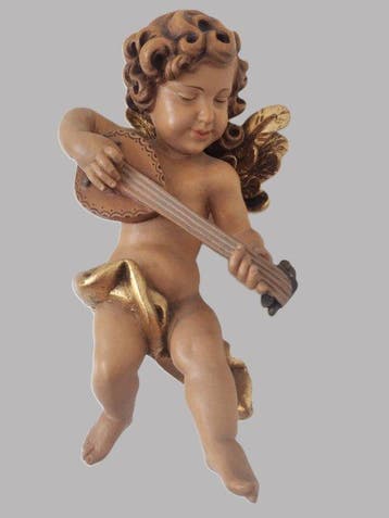 Anri - Snijwerk, farbiger Engel mit Ukulele - Schutzengel -