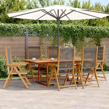 vidaXL 7-delige Tuinset polypropeen en massief hout grijs, Verzenden, Nieuw, Tuinset