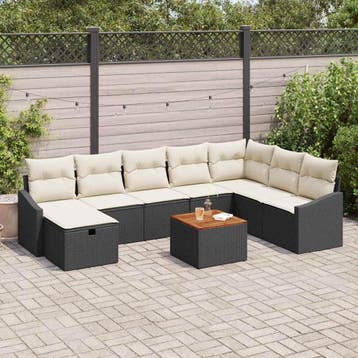 vidaXL Tuinbank Set 9 st Zwart Poly rattan, Verzenden