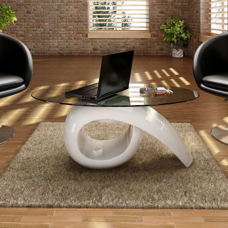 vidaXL Salontafel met ovaal glazen tafelblad hoogglans wit, Maison & Meubles, Tables | Tables de salon, Envoi