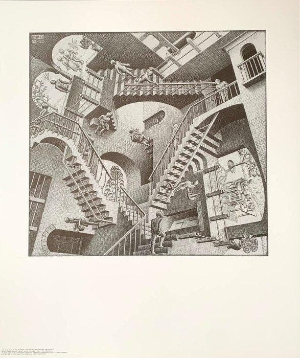 M.C. Escher (1898-1972) - after - Relativity- Artprint - 65, Antiquités & Art, Curiosités & Brocante