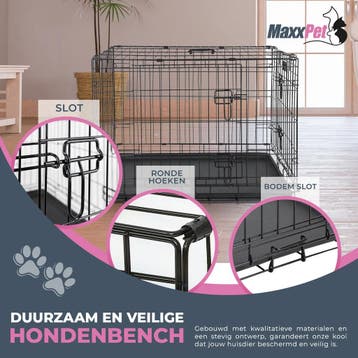 MaxxPet Hondenbench met Plaid - Zwart - 61x43x48 (Dier), Dieren en Toebehoren, Hondenbenches, Ophalen of Verzenden, Nieuw