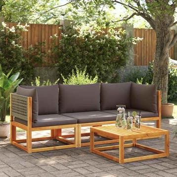 vidaXL Tuinhoekbank met kussens acaciahout & rotan, Tuin en Terras, Verzenden, Nieuw
