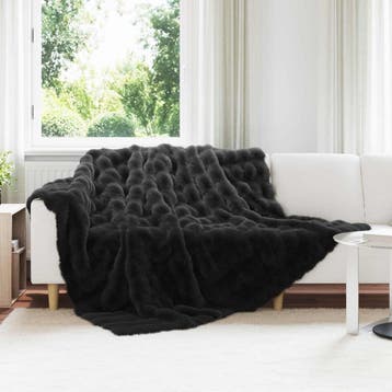 vidaXL Antislip deken van imitatie konijnenbont Olite Zwart, Maison & Meubles, Verzenden