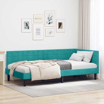 vidaXL Hoek Bed Frame met hoofdeinde Turquoise 90 cm x 200, Verzenden, Nieuw