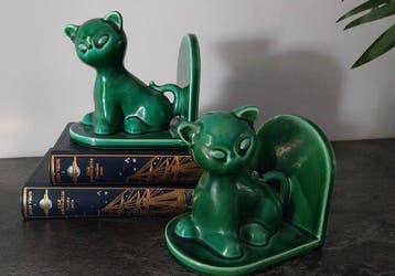 Boekensteunen (2) - Paar vintage katten-boeksteunen van