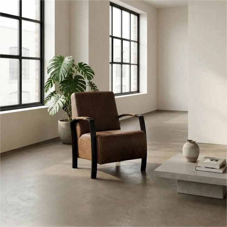 Leren fauteuil Glory - Vintage Brown (bruin), Huis en Inrichting, Fauteuils, 50 tot 75 cm, 75 tot 100 cm, Nieuw, Leer, Ophalen of Verzenden