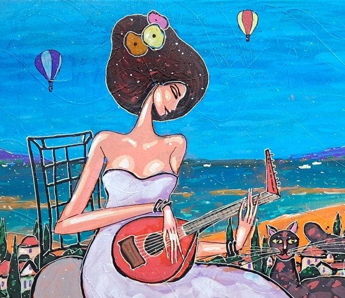 Wiktor Bezrukow - Lute ballad, Antiek en Kunst, Kunst | Schilderijen | Modern