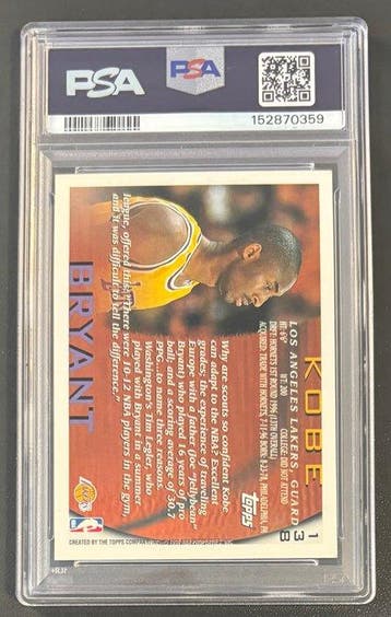 1996 Topps NBA Kobe Bryant #138 Rookie-kaart - PSA 9 - 1, Nieuw