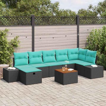 vidaXL Tuinbank Set 8 st Zwart Poly rattan, Verzenden, Nieuw