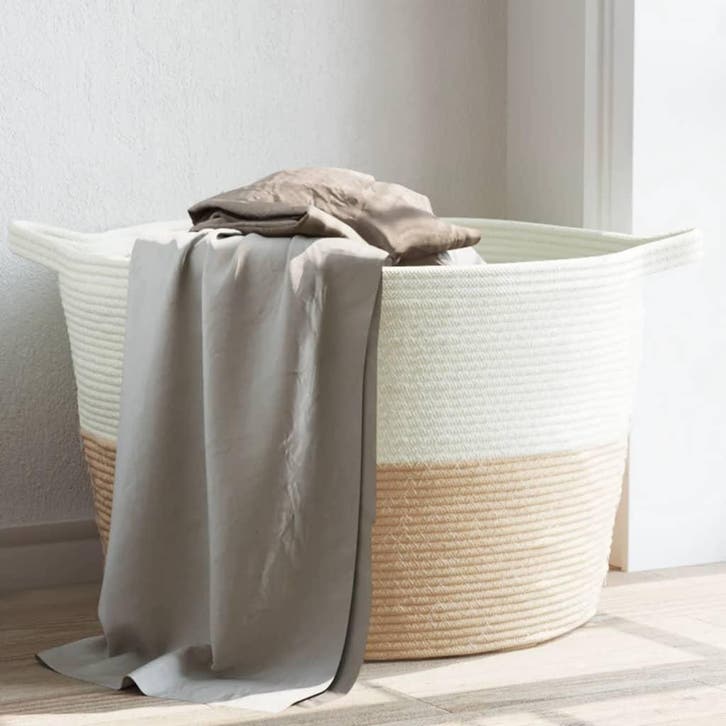 vidaXL Wasmand Ø 60x36 cm katoen beige en wit, Maison & Meubles, Accessoires pour la Maison | Autre, Envoi