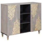 vidaXL Dressoir Grijs en Goud 90 x 33 x 75 cm Massief Mango, Huis en Inrichting, Verzenden, Nieuw