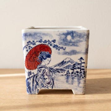Pot de bonsaï en céramique Geisha, peint à la main, avec