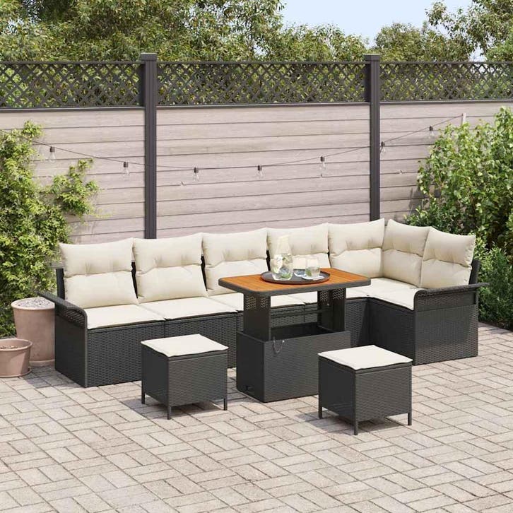 vidaXL Tuinbank Set 9 st 8-Aantal zitplaatsen Zwart en Crème, Tuin en Terras, Tuinsets en Loungesets, Nieuw, Verzenden