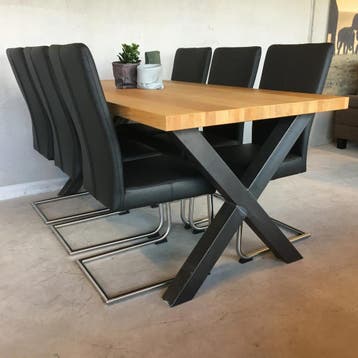 Set van 6 leren eetkamerstoelen met sledepoot rvs - zwart, Huis en Inrichting, Ophalen of Verzenden, Nieuw, Eén