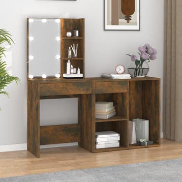 vidaXL Kaptafel met kastje bewerkt hout gerookt eikenkleurig, Huis en Inrichting, Tafels | Kaptafels, Verzenden, Nieuw